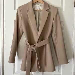 Sandro belted wool-blend blazer, light taupe